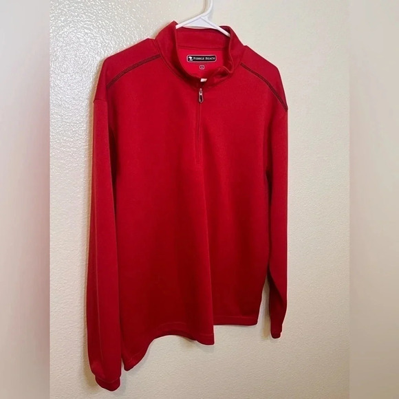 Pebble Beach Golf Shirt Mens MEDIUM Red Long Sleeve Performance Tech 1/4 Zip - Picture 3 of 5
